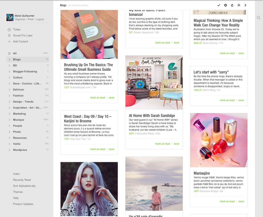 L'interface de Feedly