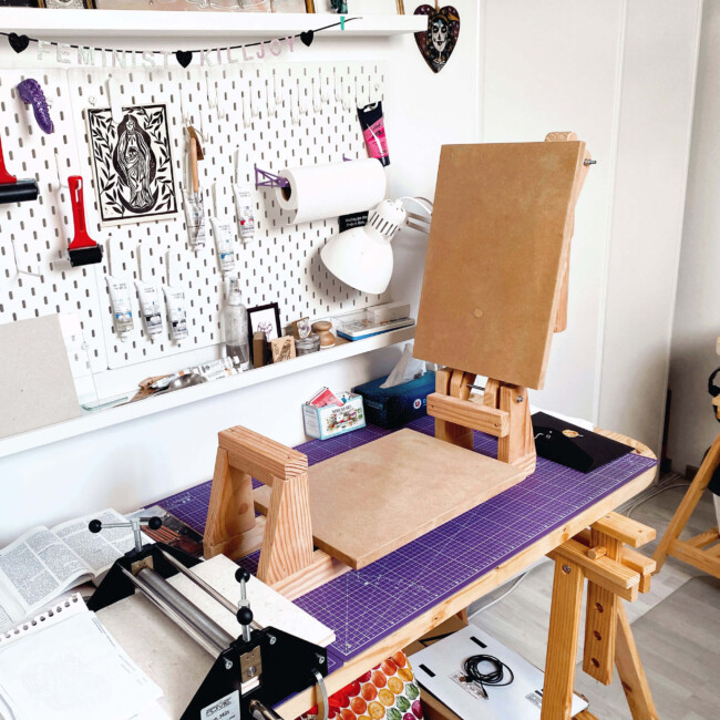 Presse linogravure en bois