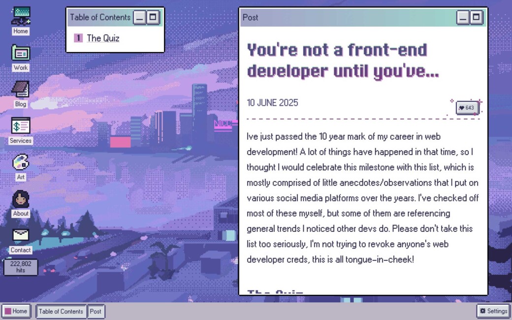 Interface web façon pixel art.