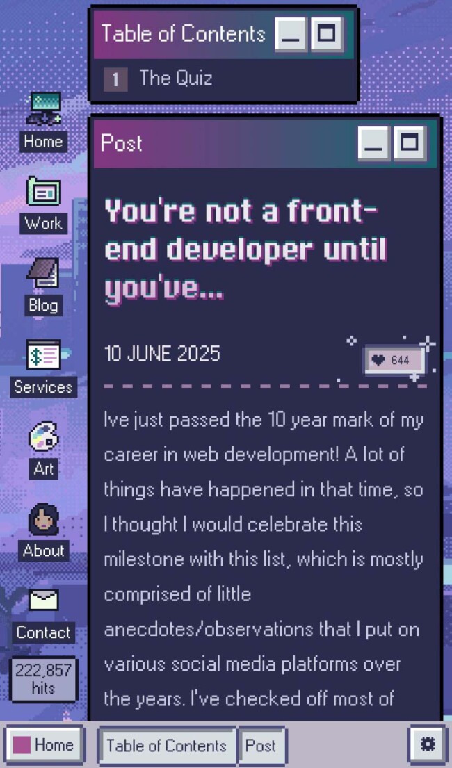 Bouton « j’aime » façon Windows 3.1, mais violet.